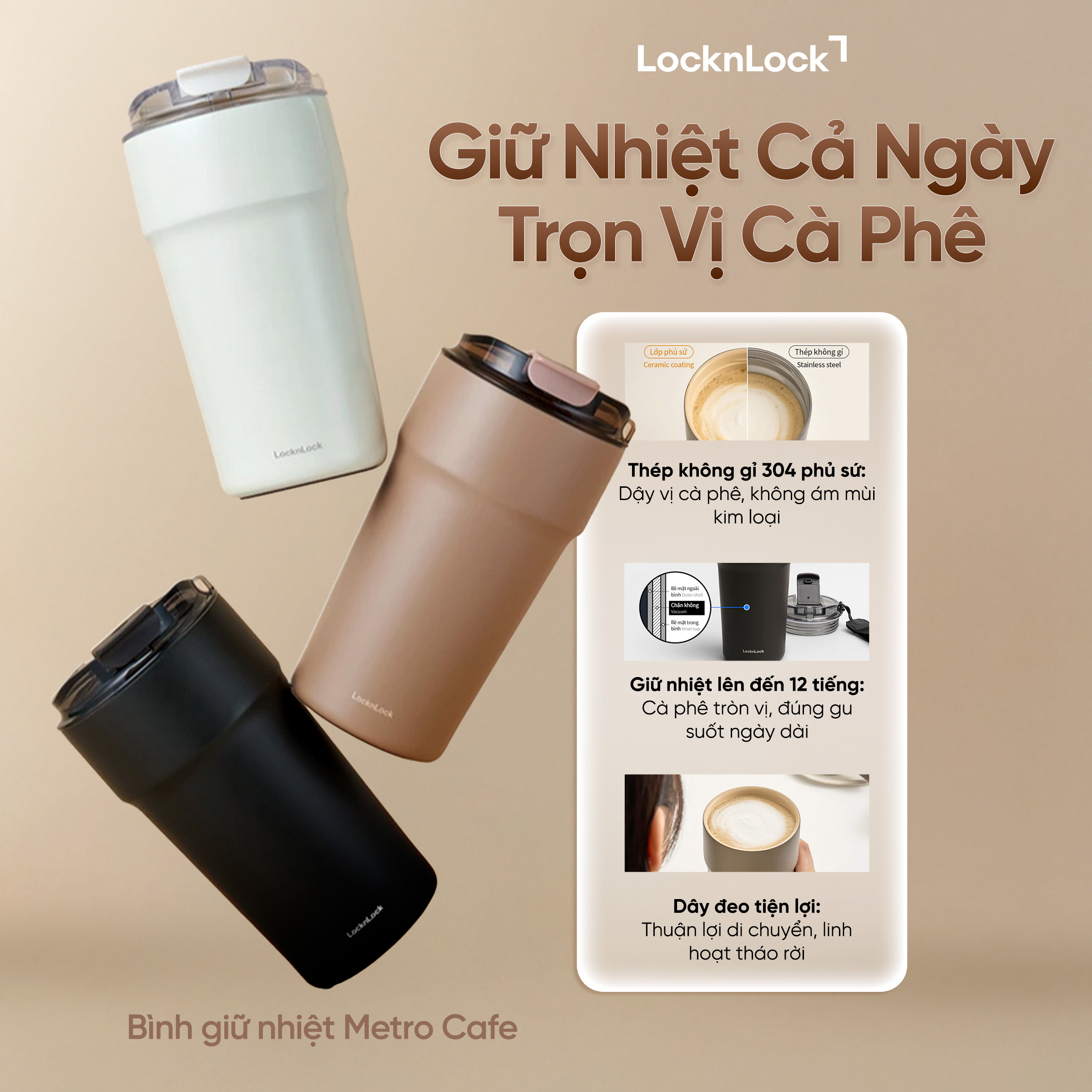 Bình giữ nhiệt LocknLock Metro Cafe: Giữ trọn hương vị cho hội yêu cà phê